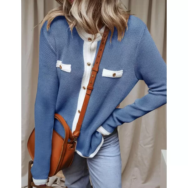 imageZESICA Womens Cardigan Sweaters Button Down Long Sleeve Crew Neck Knit Tops 2024 Fall Trendy OutfitsBlue