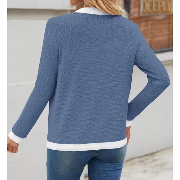 imageZESICA Womens Cardigan Sweaters Button Down Long Sleeve Crew Neck Knit Tops 2024 Fall Trendy OutfitsBlue