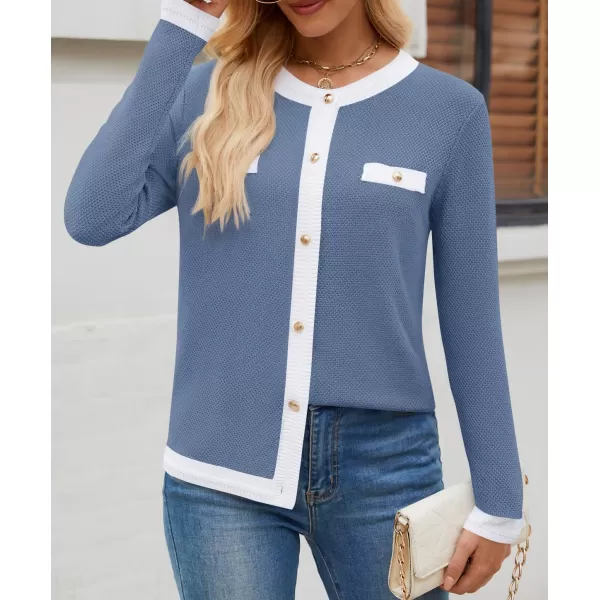 imageZESICA Womens Cardigan Sweaters Button Down Long Sleeve Crew Neck Knit Tops 2024 Fall Trendy OutfitsBlue