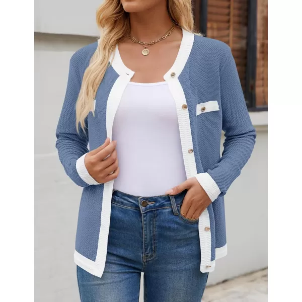 imageZESICA Womens Cardigan Sweaters Button Down Long Sleeve Crew Neck Knit Tops 2024 Fall Trendy OutfitsBlue