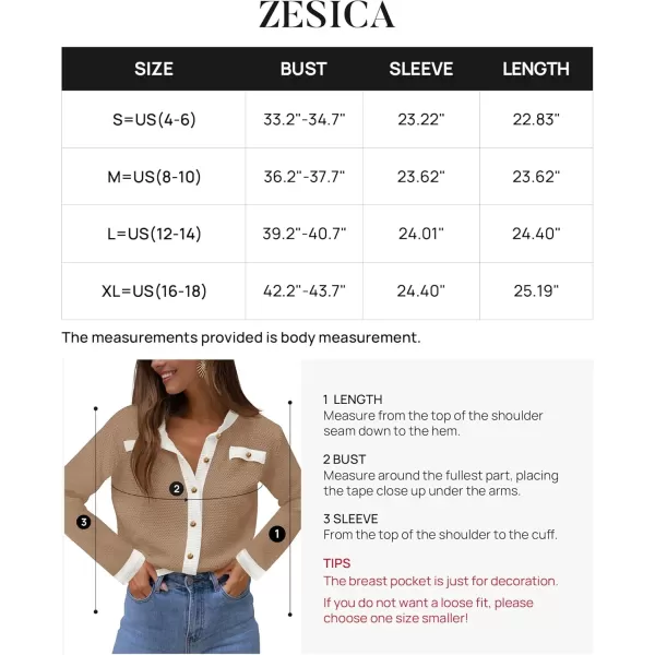 imageZESICA Womens Cardigan Sweaters Button Down Long Sleeve Crew Neck Knit Tops 2024 Fall Trendy OutfitsKhaki