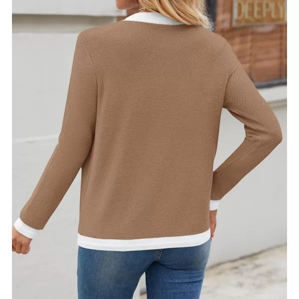 imageZESICA Womens Cardigan Sweaters Button Down Long Sleeve Crew Neck Knit Tops 2024 Fall Trendy OutfitsKhaki