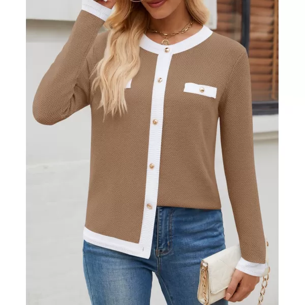 imageZESICA Womens Cardigan Sweaters Button Down Long Sleeve Crew Neck Knit Tops 2024 Fall Trendy OutfitsKhaki