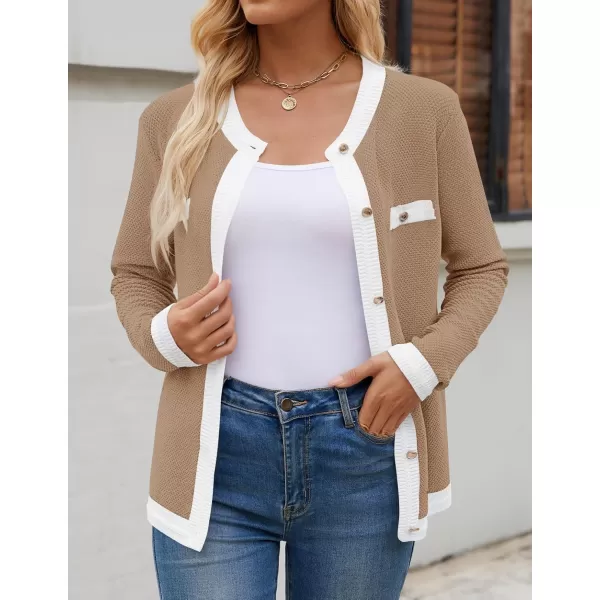 imageZESICA Womens Cardigan Sweaters Button Down Long Sleeve Crew Neck Knit Tops 2024 Fall Trendy OutfitsKhaki