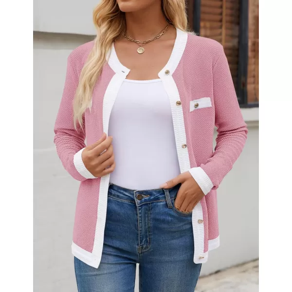 imageZESICA Womens Cardigan Sweaters Button Down Long Sleeve Crew Neck Knit Tops 2024 Fall Trendy OutfitsPink