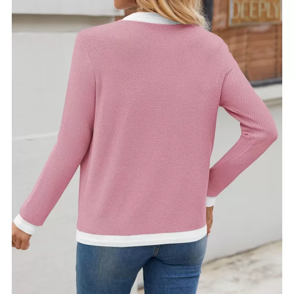 imageZESICA Womens Cardigan Sweaters Button Down Long Sleeve Crew Neck Knit Tops 2024 Fall Trendy OutfitsPink