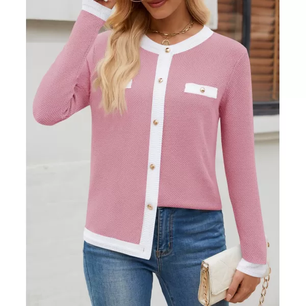 imageZESICA Womens Cardigan Sweaters Button Down Long Sleeve Crew Neck Knit Tops 2024 Fall Trendy OutfitsPink