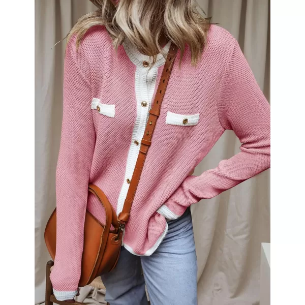 imageZESICA Womens Cardigan Sweaters Button Down Long Sleeve Crew Neck Knit Tops 2024 Fall Trendy OutfitsPink