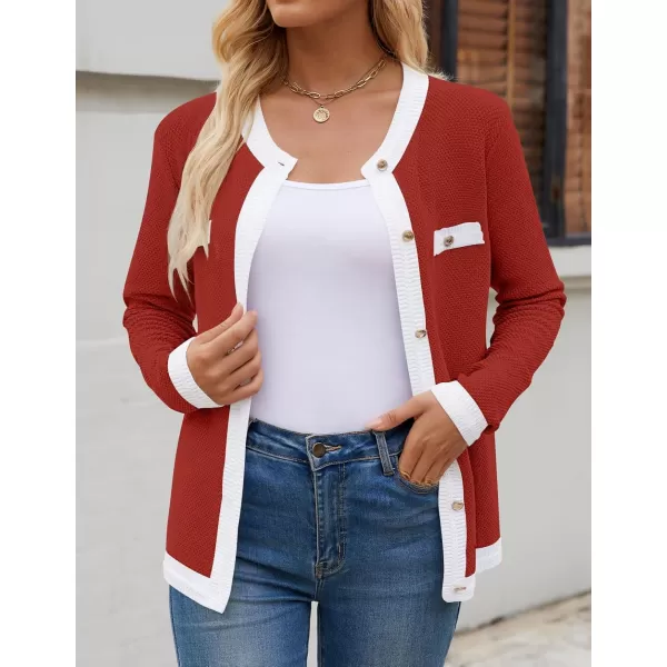 imageZESICA Womens Cardigan Sweaters Button Down Long Sleeve Crew Neck Knit Tops 2024 Fall Trendy OutfitsRed