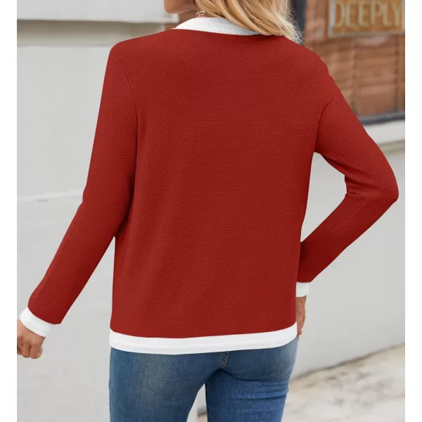 imageZESICA Womens Cardigan Sweaters Button Down Long Sleeve Crew Neck Knit Tops 2024 Fall Trendy OutfitsRed