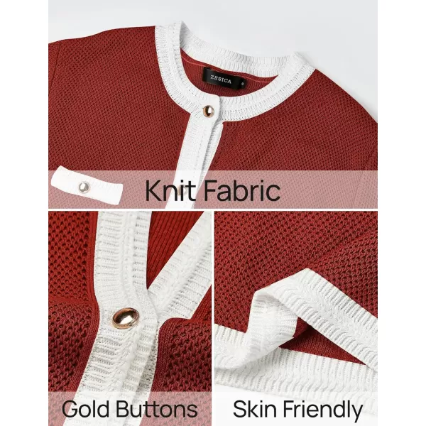 imageZESICA Womens Cardigan Sweaters Button Down Long Sleeve Crew Neck Knit Tops 2024 Fall Trendy OutfitsRed