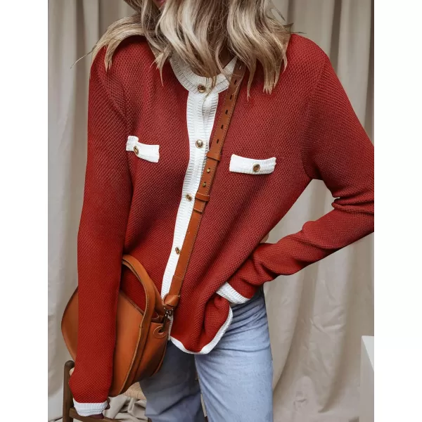 imageZESICA Womens Cardigan Sweaters Button Down Long Sleeve Crew Neck Knit Tops 2024 Fall Trendy OutfitsRed