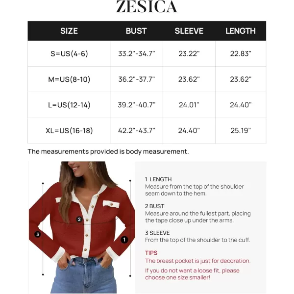 imageZESICA Womens Cardigan Sweaters Button Down Long Sleeve Crew Neck Knit Tops 2024 Fall Trendy OutfitsRed