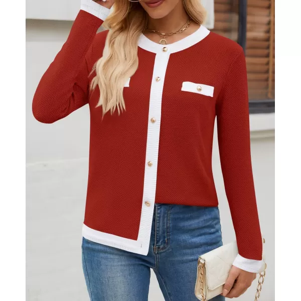 imageZESICA Womens Cardigan Sweaters Button Down Long Sleeve Crew Neck Knit Tops 2024 Fall Trendy OutfitsRed