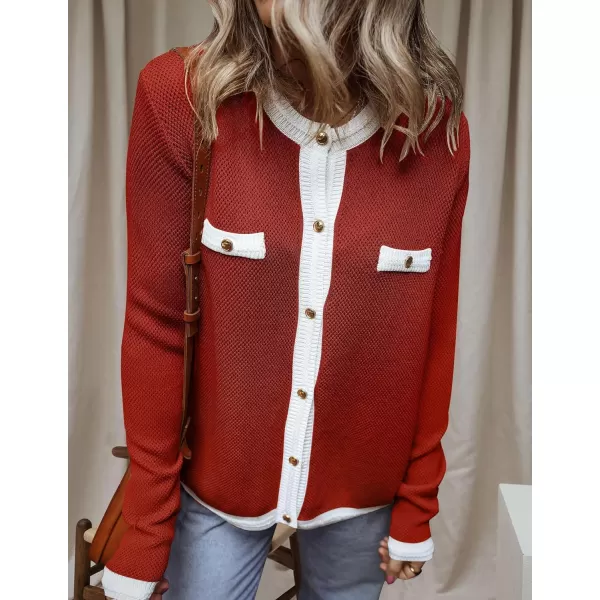 imageZESICA Womens Cardigan Sweaters Button Down Long Sleeve Crew Neck Knit Tops 2024 Fall Trendy OutfitsRed