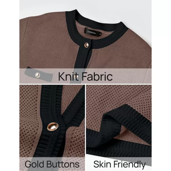 imageZESICA Womens Cardigan Sweaters Button Down Long Sleeve Crew Neck Knit Tops 2024 Fall Trendy OutfitsRedbrown