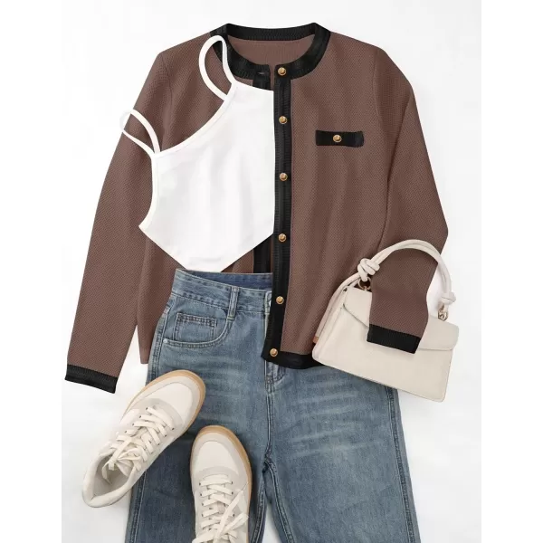 imageZESICA Womens Cardigan Sweaters Button Down Long Sleeve Crew Neck Knit Tops 2024 Fall Trendy OutfitsRedbrown