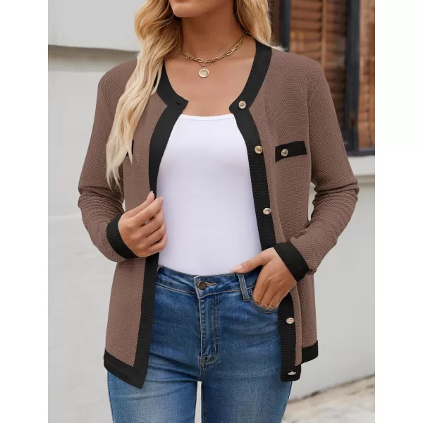 imageZESICA Womens Cardigan Sweaters Button Down Long Sleeve Crew Neck Knit Tops 2024 Fall Trendy OutfitsRedbrown