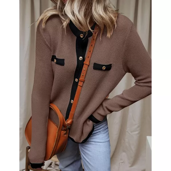 imageZESICA Womens Cardigan Sweaters Button Down Long Sleeve Crew Neck Knit Tops 2024 Fall Trendy OutfitsRedbrown