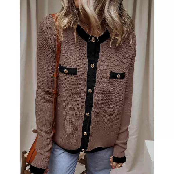 imageZESICA Womens Cardigan Sweaters Button Down Long Sleeve Crew Neck Knit Tops 2024 Fall Trendy OutfitsRedbrown