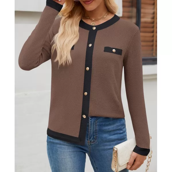 imageZESICA Womens Cardigan Sweaters Button Down Long Sleeve Crew Neck Knit Tops 2024 Fall Trendy OutfitsRedbrown