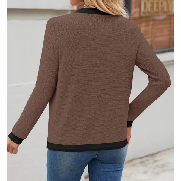 imageZESICA Womens Cardigan Sweaters Button Down Long Sleeve Crew Neck Knit Tops 2024 Fall Trendy OutfitsRedbrown