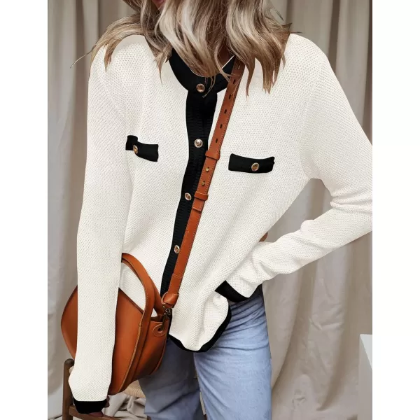imageZESICA Womens Cardigan Sweaters Button Down Long Sleeve Crew Neck Knit Tops 2024 Fall Trendy OutfitsWhite