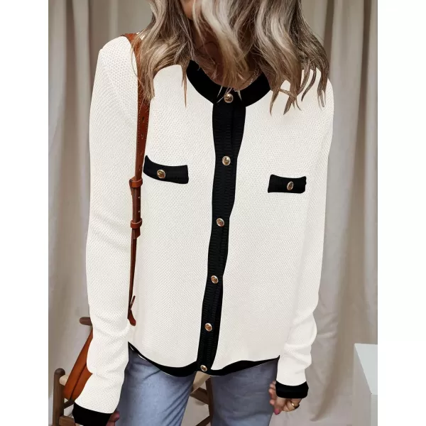 imageZESICA Womens Cardigan Sweaters Button Down Long Sleeve Crew Neck Knit Tops 2024 Fall Trendy OutfitsWhite