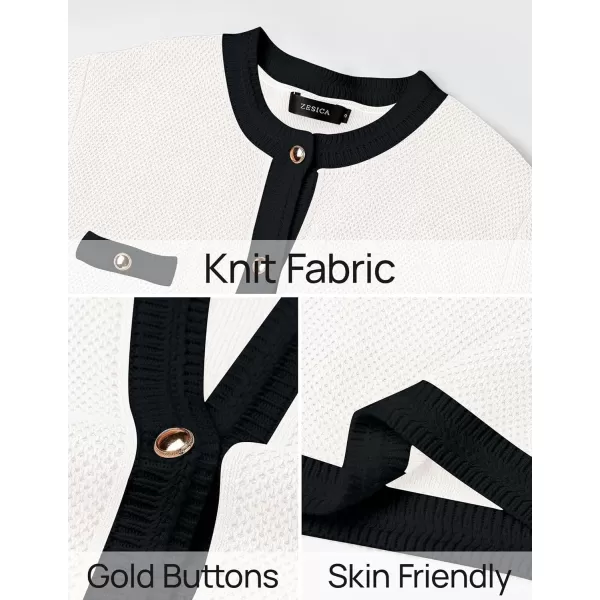 imageZESICA Womens Cardigan Sweaters Button Down Long Sleeve Crew Neck Knit Tops 2024 Fall Trendy OutfitsWhite