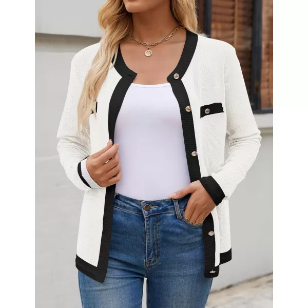 imageZESICA Womens Cardigan Sweaters Button Down Long Sleeve Crew Neck Knit Tops 2024 Fall Trendy OutfitsWhite