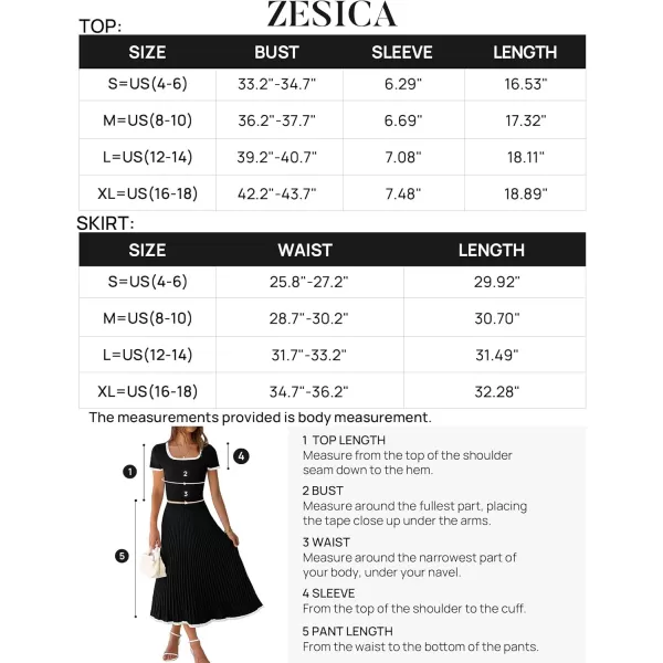 imageZESICA Womens Casual Two Piece Skirt Sets Ribbed Knit Short Sleeve Crop Top and Pleated Skirts Matching Set Summer OutfitsBlack