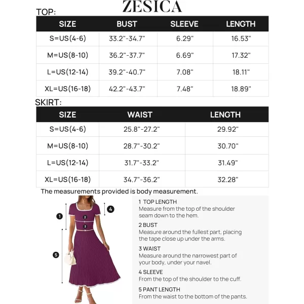 imageZESICA Womens Casual Two Piece Skirt Sets Ribbed Knit Short Sleeve Crop Top and Pleated Skirts Matching Set Summer OutfitsFuchsia