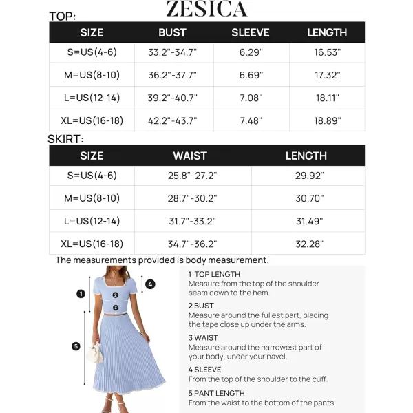 imageZESICA Womens Casual Two Piece Skirt Sets Ribbed Knit Short Sleeve Crop Top and Pleated Skirts Matching Set Summer OutfitsLightblue