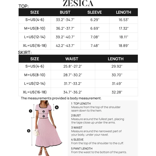 imageZESICA Womens Casual Two Piece Skirt Sets Ribbed Knit Short Sleeve Crop Top and Pleated Skirts Matching Set Summer OutfitsLightpink