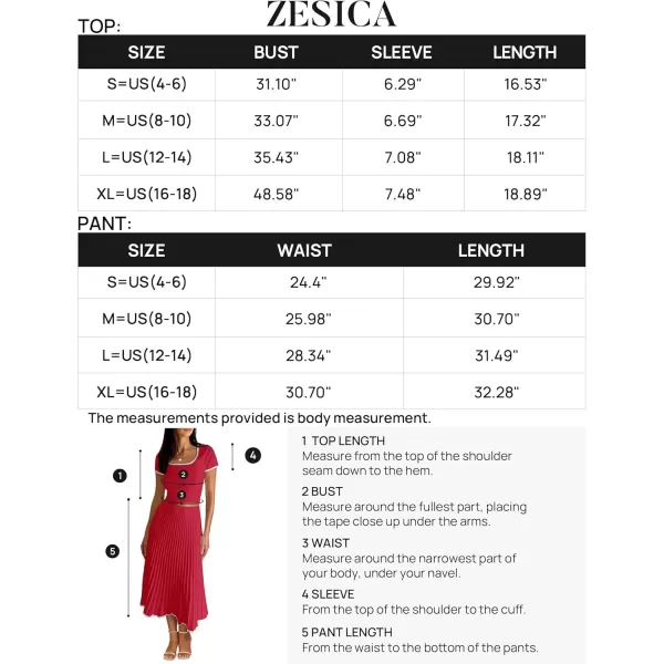 imageZESICA Womens Casual Two Piece Skirt Sets Ribbed Knit Short Sleeve Crop Top and Pleated Skirts Matching Set Summer OutfitsRed