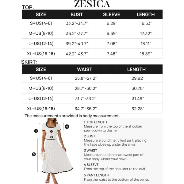 imageZESICA Womens Casual Two Piece Skirt Sets Ribbed Knit Short Sleeve Crop Top and Pleated Skirts Matching Set Summer OutfitsWhite