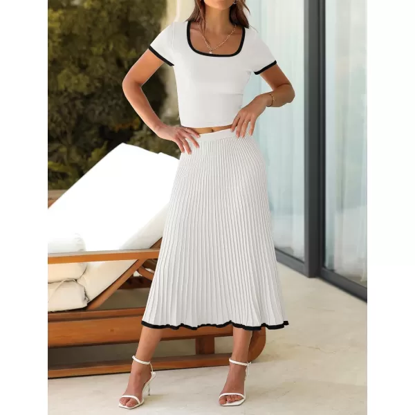 imageZESICA Womens Casual Two Piece Skirt Sets Ribbed Knit Short Sleeve Crop Top and Pleated Skirts Matching Set Summer OutfitsWhite