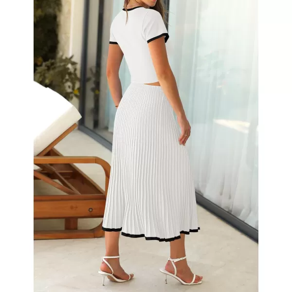 imageZESICA Womens Casual Two Piece Skirt Sets Ribbed Knit Short Sleeve Crop Top and Pleated Skirts Matching Set Summer OutfitsWhite