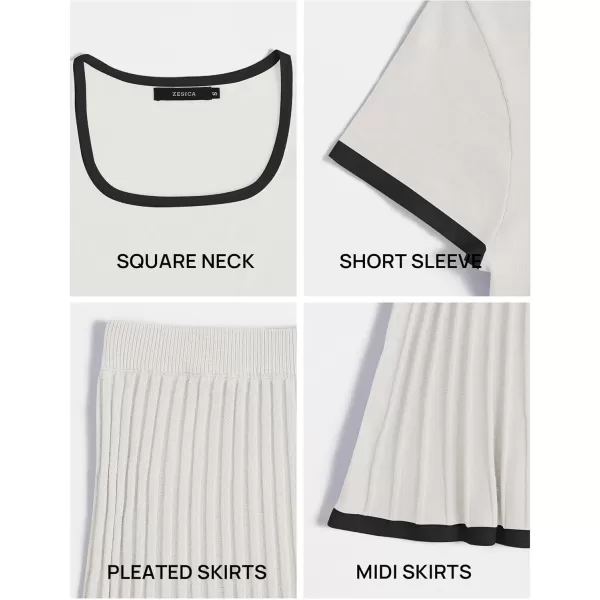 imageZESICA Womens Casual Two Piece Skirt Sets Ribbed Knit Short Sleeve Crop Top and Pleated Skirts Matching Set Summer OutfitsWhite