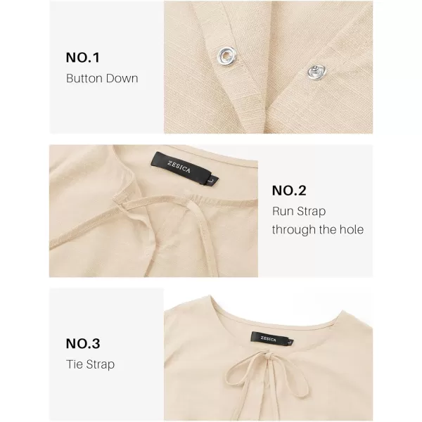 imageZESICA Womens Dress Fall Long Puff Sleeve Self Tie Front Babydoll A Line Pleated Cute Mini Tunic Dresses 2024Apricot