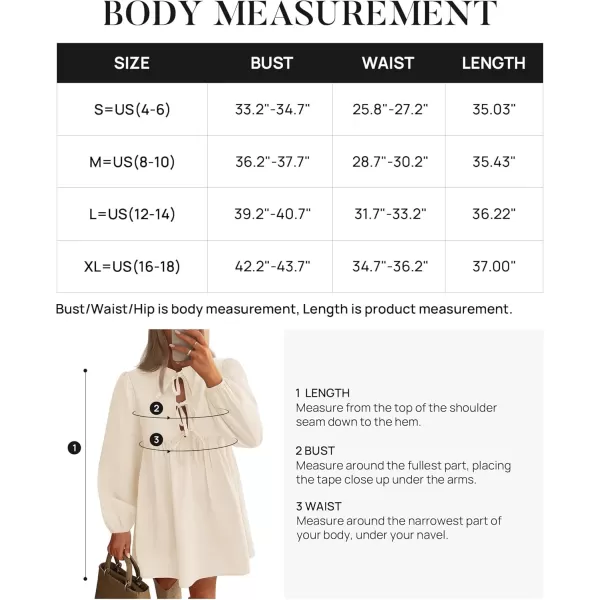 imageZESICA Womens Dress Fall Long Puff Sleeve Self Tie Front Babydoll A Line Pleated Cute Mini Tunic Dresses 2024Apricot