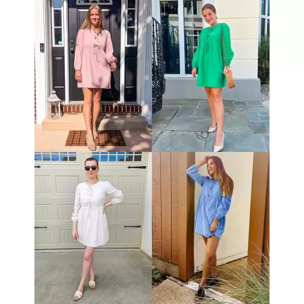 imageZESICA Womens Dress Fall Long Puff Sleeve Self Tie Front Babydoll A Line Pleated Cute Mini Tunic Dresses 2024Apricot