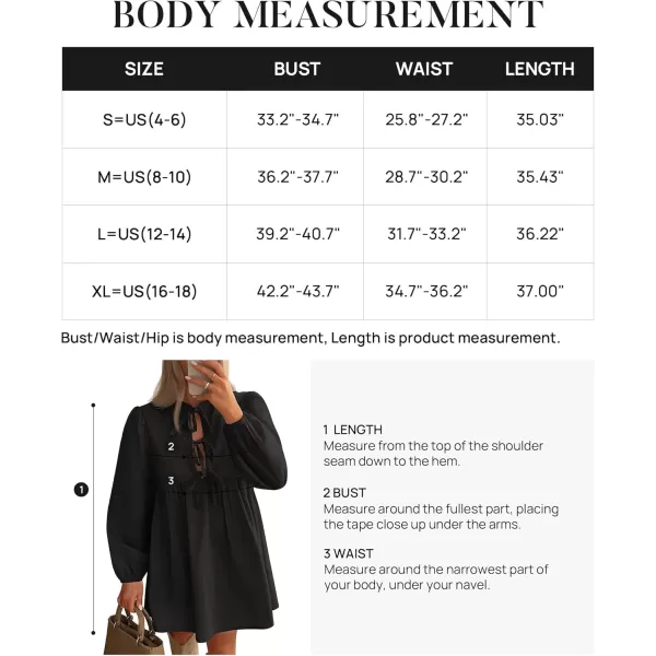 imageZESICA Womens Dress Fall Long Puff Sleeve Self Tie Front Babydoll A Line Pleated Cute Mini Tunic Dresses 2024Black