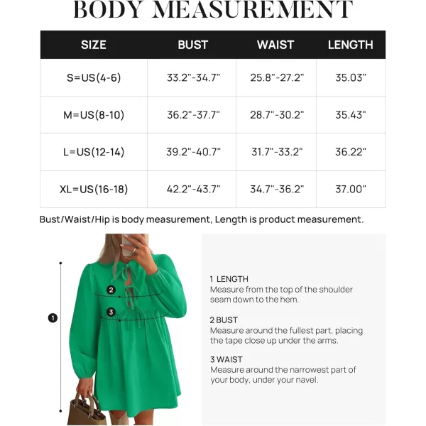 imageZESICA Womens Dress Fall Long Puff Sleeve Self Tie Front Babydoll A Line Pleated Cute Mini Tunic Dresses 2024Green