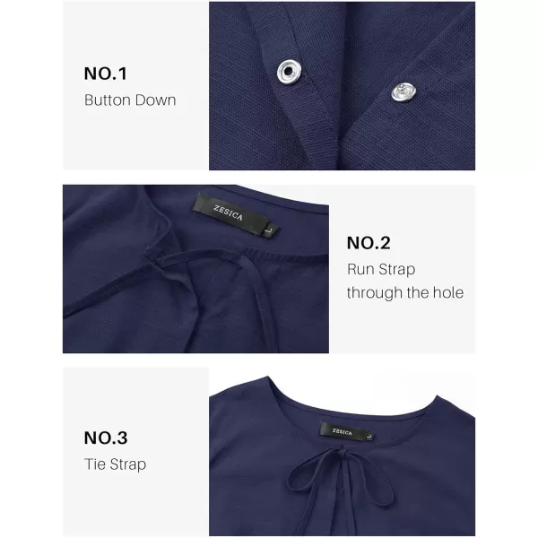 imageZESICA Womens Dress Fall Long Puff Sleeve Self Tie Front Babydoll A Line Pleated Cute Mini Tunic Dresses 2024Navy