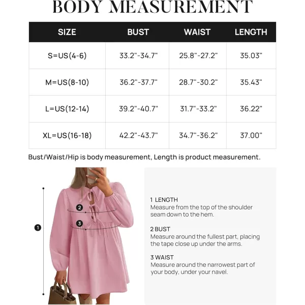 imageZESICA Womens Dress Fall Long Puff Sleeve Self Tie Front Babydoll A Line Pleated Cute Mini Tunic Dresses 2024Pink