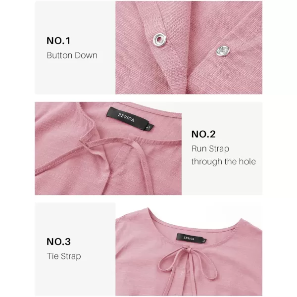 imageZESICA Womens Dress Fall Long Puff Sleeve Self Tie Front Babydoll A Line Pleated Cute Mini Tunic Dresses 2024Pink