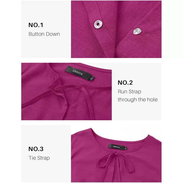 imageZESICA Womens Dress Fall Long Puff Sleeve Self Tie Front Babydoll A Line Pleated Cute Mini Tunic Dresses 2024Plum