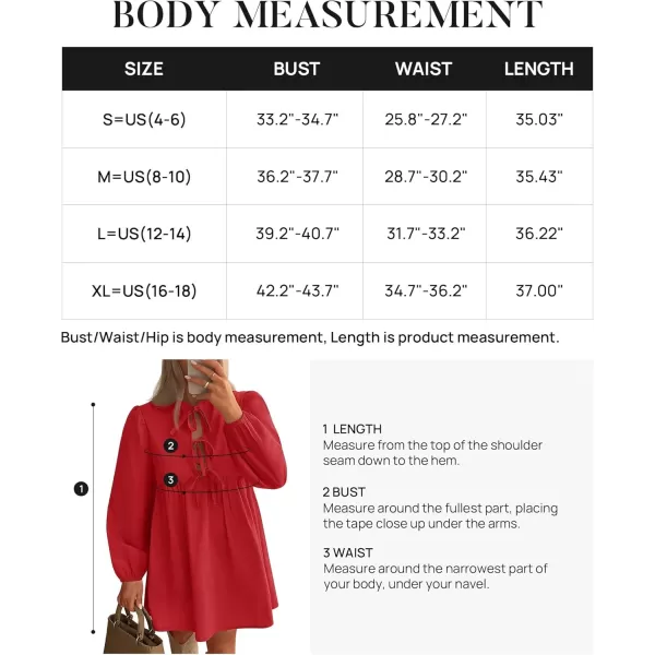 imageZESICA Womens Dress Fall Long Puff Sleeve Self Tie Front Babydoll A Line Pleated Cute Mini Tunic Dresses 2024Red