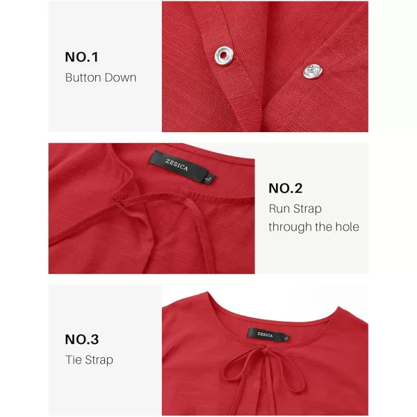 imageZESICA Womens Dress Fall Long Puff Sleeve Self Tie Front Babydoll A Line Pleated Cute Mini Tunic Dresses 2024Red